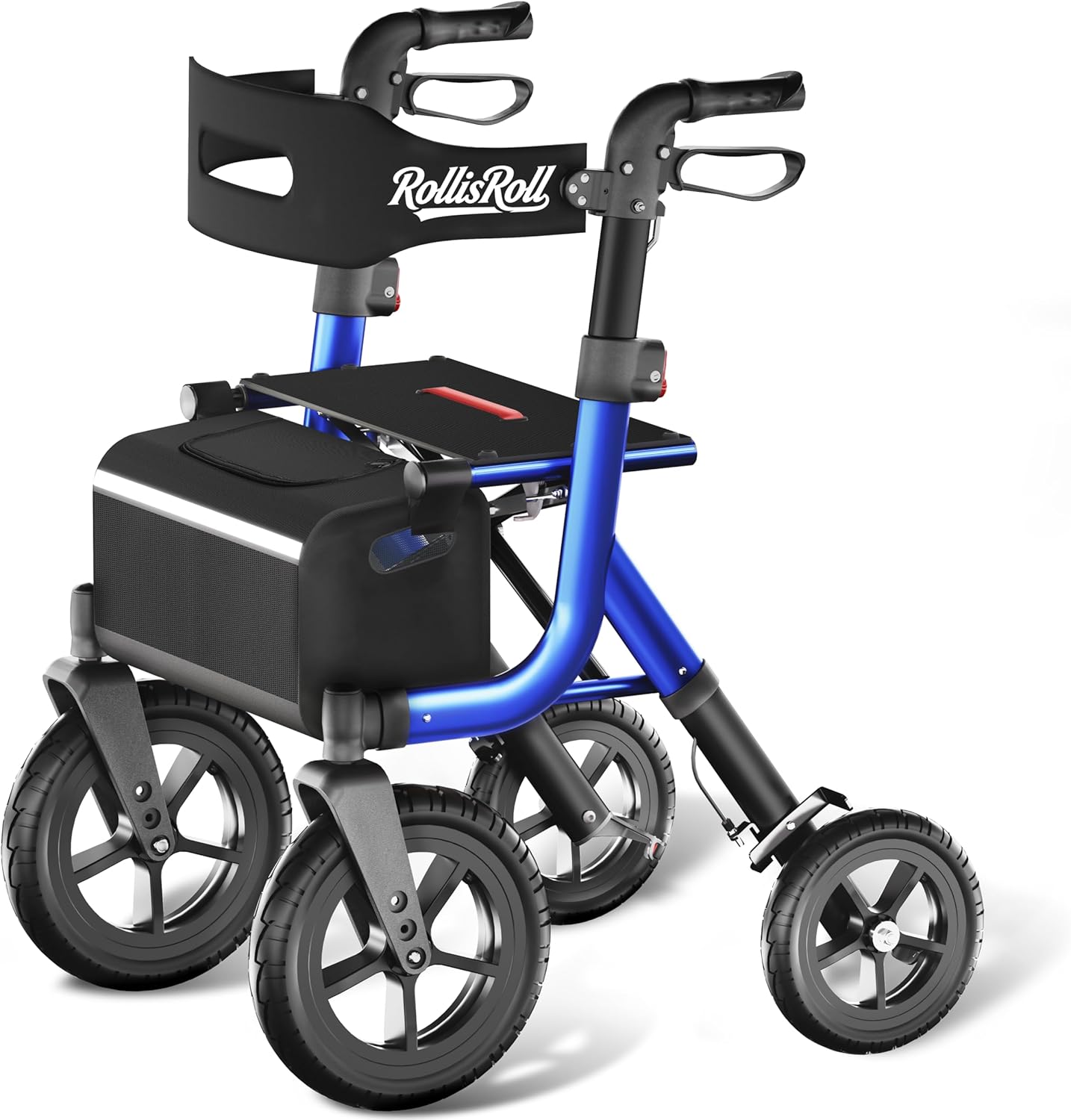 Walkers for Seniors, Rollator Walker with Seat, 12" Big Rubber Wheels All Terrain Rolling Walker with Backrest, Foldable Rollator Walker, Reinforced Aluminum Frame, Built-in Cable, Blue