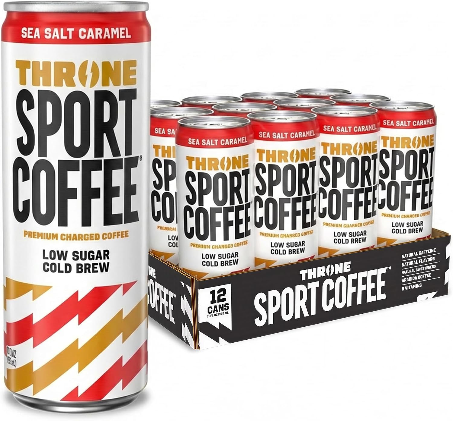Throne Sport Coffee Cold Brew – Low Sugar. 150mg Natural Caffeine and B Vitamins – Dairy-Free, Low Calorie –Premium Arabica, NSF Certified Active Lifestyles – Sea Salt Caramel, 12 Pack