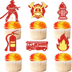 Ercadio 24 Pack Fireman Cupcake Toppers Red Glitter Fire Department Cake Topper Fireman Cupcake Picks for Fire Theme Baby Shower Birthday Party Cake Decoration Supplies