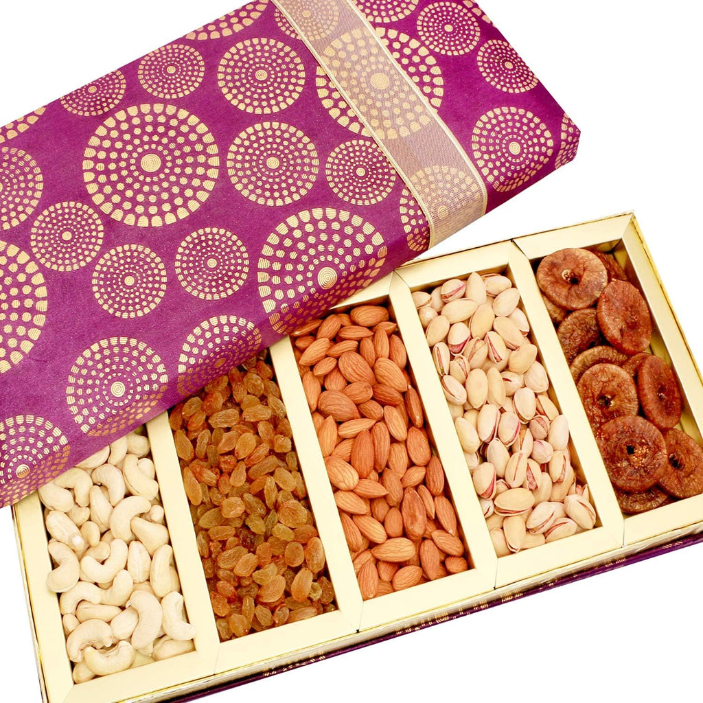 Ghasitaram Gifts Diwali Gifts Satin 5 Part Dryfruit Box - 500 g