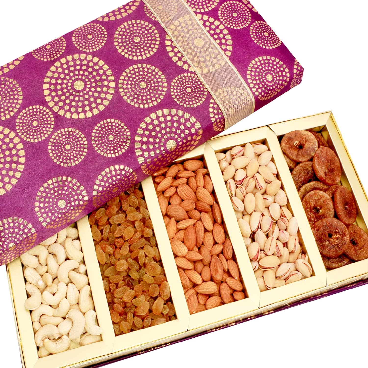 Ghasitaram Gifts Diwali Gifts Satin 5 Part Dryfruit Box - 500 g