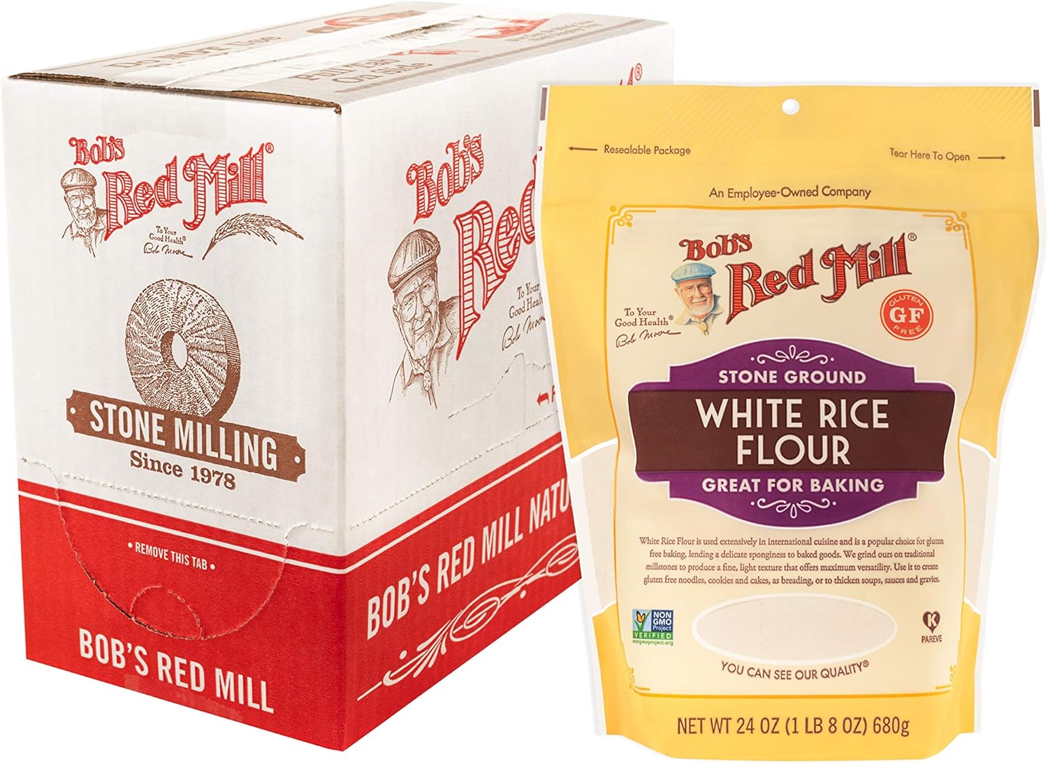 Bob's Red Mill White Rice Flour, 24oz (Pack of 4) - Non GMO, Vegan, Kosher