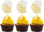 Gyufise 24Pcs Cheers Beer Mug Cupcake Toppers Gold Glitter Beers Cake Topper Decorations Cheers Beer Festival Celebrating Birthday Party Supplies