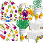 Xigejob Monster Birthday Party Supplies - Monster Party Decorations Tableware, Plate, Cup, Napkin, Tablecloth, Cutlery, Monsters Theme 1st 2nd 3rd Birthday Baby Shower Decorations Dinnerware| Serve 24