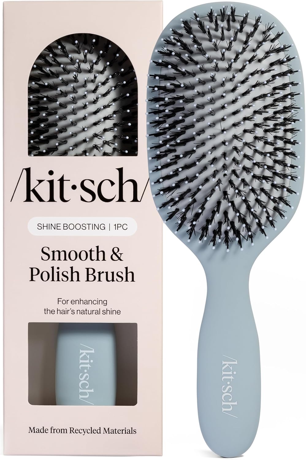 Kitsch Smooth & Polish Brush – Dual Bristle Detangler Brush, Shine & Frizz Control – Vegan Boar & Nylon Hair Brush with Cushioned Pad for Scalp Massage – Hair Care Tool for All Hair Types - Haze Blue
