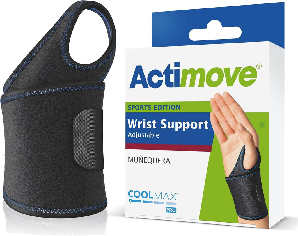 Actimove Sports Edition Wrist Support Adjustable with COOLMAX AIR Technology - For Pain Management of Weak, Injured or Sprained Wrists - Left/Right Wear - Black, Universal Size