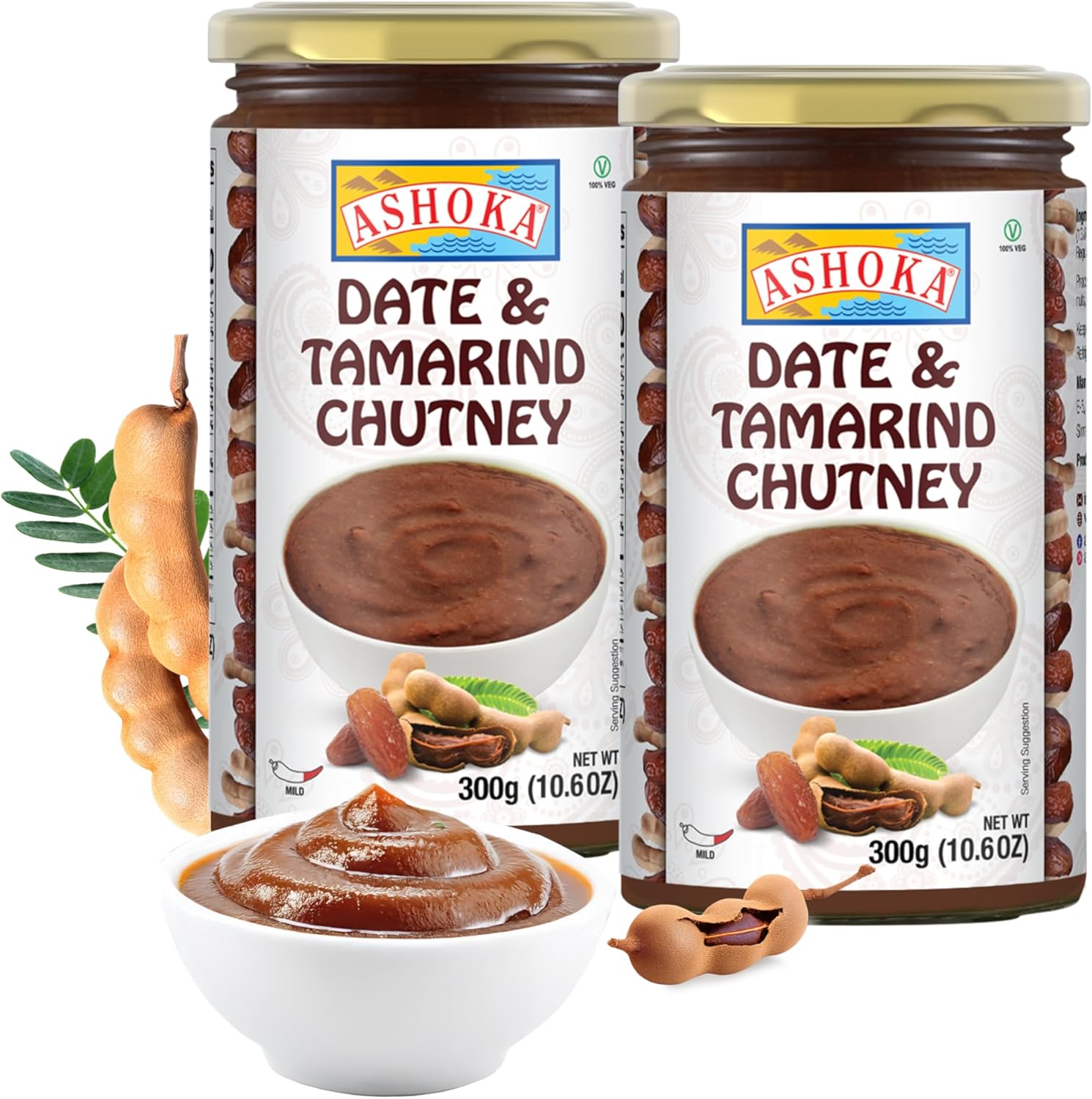 Ashoka Date & Tamarind Chutney | Mild Spiced | Authentic Indian Recipe Since 1932 | Kosher Certified | Vegan | Gluten-Free | Great for BBQs, Wings, and Salads | Pack of 2