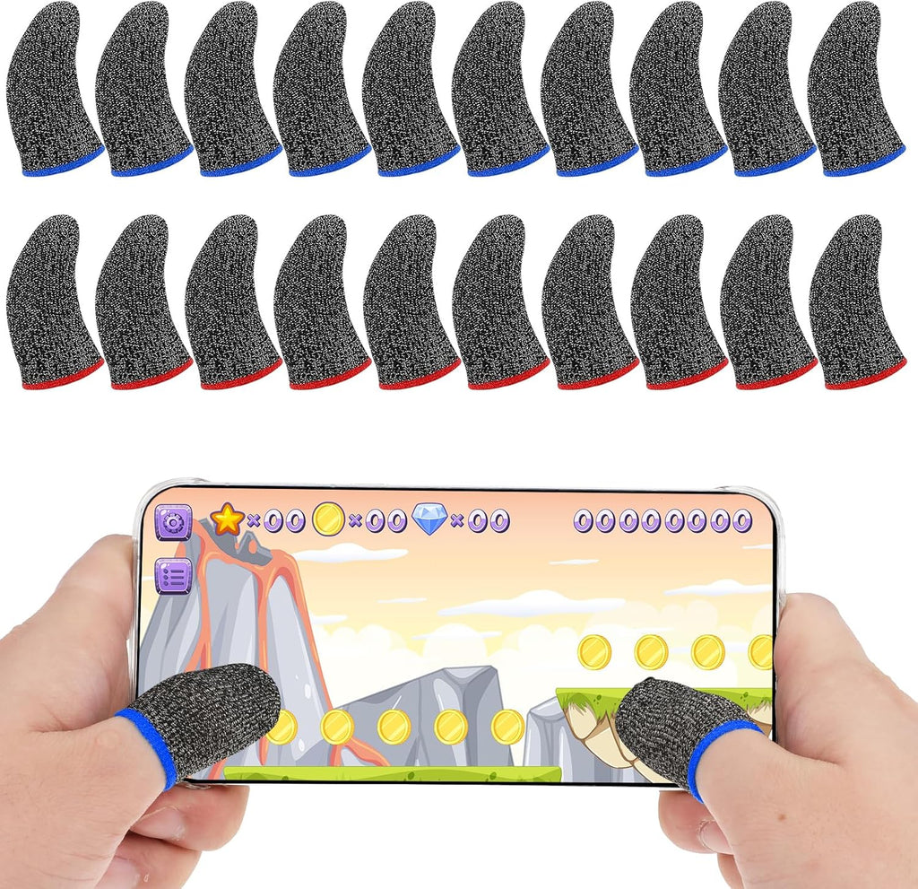 40 Pcs Finger Sleeves for Gaming, Anti Sweat Game Controller Thumb Sleeve Breathable Finger Covers, Sensitive Sleeve Breathable, Thumb Fingers Gloves for Gaming (Blue Edge, red Edge)