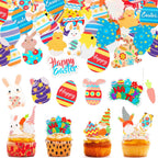 300 Pieces Easter Cake Toppers Edible Cupcake Topper Wafer Paper Birthday Decor for Easter Theme Party Cake Cupcake Rabbit Chicken Gnome Eggs