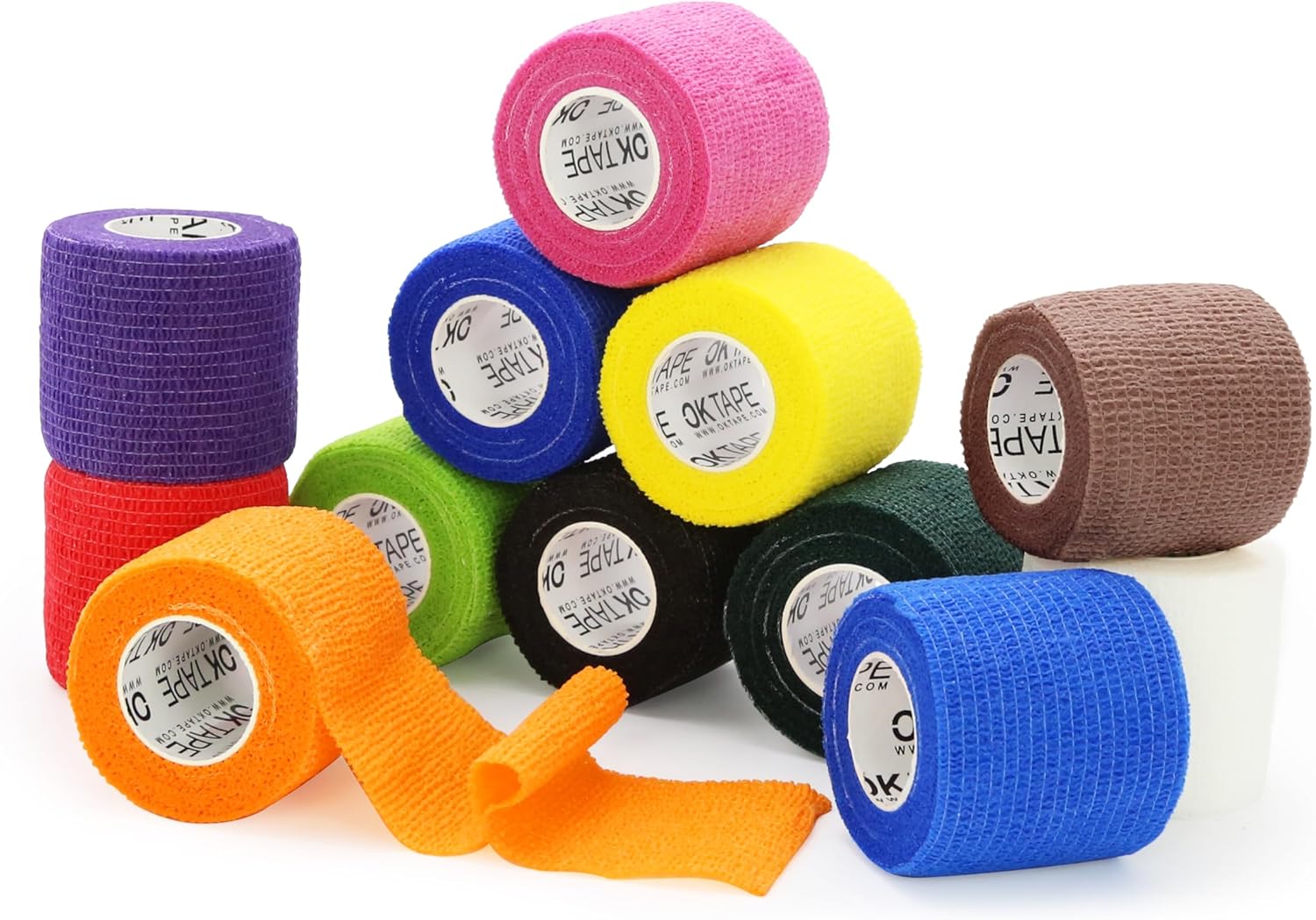 OK TAPE Self Adherent Cohesive Bandages Wrap - 12Packs, 2" x 5 Yards, Non-Woven Self Adhesive Bandage Wrap for Thumb, Finger, Wrist, Ankle, Vet Wrap Bandages Tape (Mixed Colors)