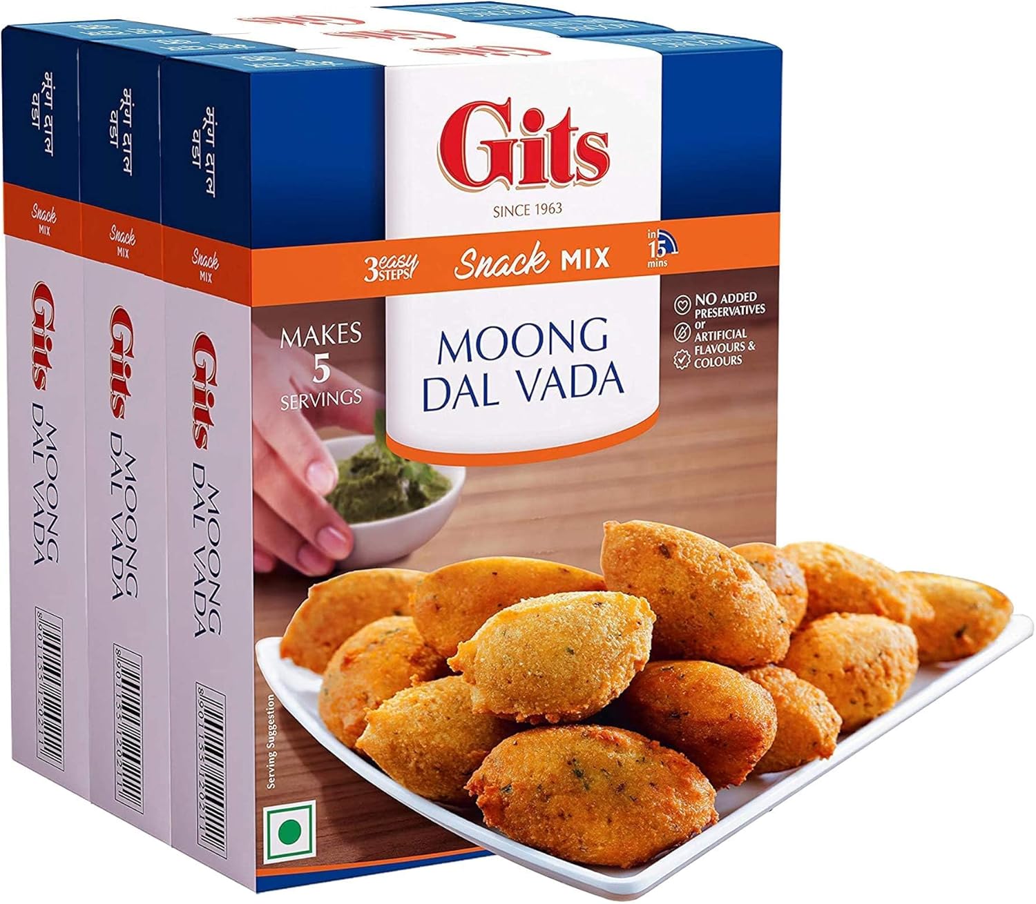 Gits Instant Mix Box - 600gm (Pack of 3 x 200gm) | Ready to Cook Indian Breakfast/Lunch/Dinner/Snack Meal | No Artificial Colors, Flavors, Preservatives, 100% Vegetarian, Easy Recipe (Moong Dal Vada)
