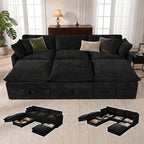 Myroyalsit Modular Sofa with Storage, 103" Sofa Bed Sleeper Sofa Bed Sectional Cloud Couch, Oversized Fabric Couch with Movable Ottoman, 6 Seat Modern Deep Seat Sofa for Living Room (Black Chenille)