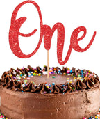 First Birthday Cake Topper - Glitter Red 1st Birthday Cake Decorations, One Year Old Cake Smash Decor, One Sign Cake Top Photo Booth Props (Red)