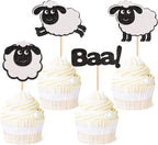 Ercadio 24 Pack Sheep Cupcake toppers Black Glitter Farm Animals Cupcake Picks Sheep Baa Cupcake Decors Sheep Theme Baby Shower Birthday Party Supplies