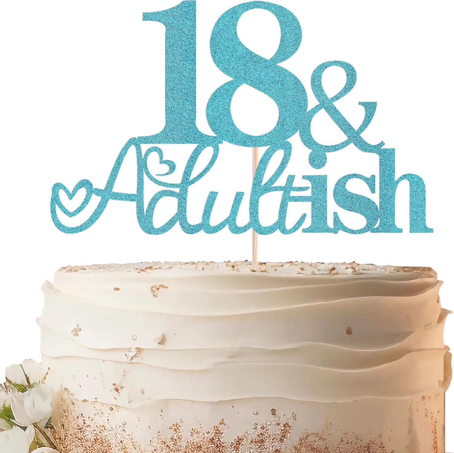 18 & Adult-ish Cake Topper - Sky Blue Glitter Funny 18th Birthday Cake Decorating Supplies for Girls, Cheers to 18 Years Decor for 18 Adult Milestone Party Photo Booth Props