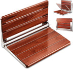 [Upgraded Version] 18" ADA Compliant Folding Teak Shower Seat Wall Mounted-Folding Shower Bench, Folding Shower Seat for Inside Shower, Teak Foldable Shower Chair, Fold Down Shower Seat, Max 400lbs