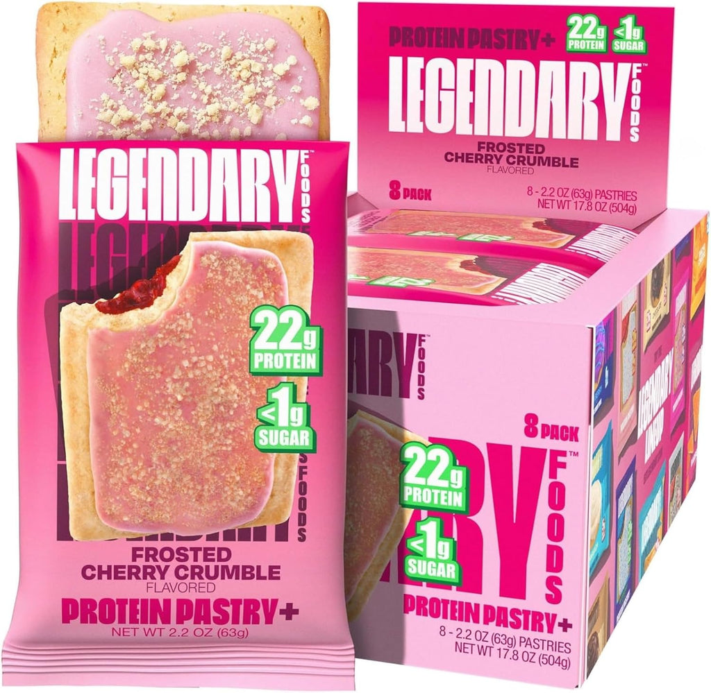 Legendary Foods 22g Protein Pastry 0g Added Sugar, Low Carb, Gluten Conscious, Keto Snack, Ideal for Glucose Management, Includes Whey Protein Isolate, 8 Pack Cherry Crumble