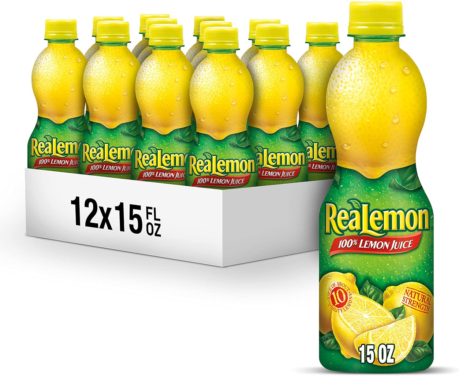 ReaLemon 100% Lemon Juice, 15 fl oz bottle (Pack of 12), Made with Lemon Juice from Concentrate, Gluten-Free, Sodium Free, Perfect Mixer to add to Cocktails and Marinades