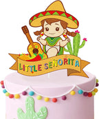 Little Senorita Birthday Cake Topper - Girl Baby Shower - Gender Reveal Baby Senoria On Her Way - Glitter Sombrero Mexican Fiesta Party Decoration