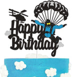 Skydiving Happy Birthday Cake Topper Black Glitter Skydiving lovers Parachuting Parachute Skydiver Cake Decoration Flying High Ultimate Sports Theme Birthday Party Supplies