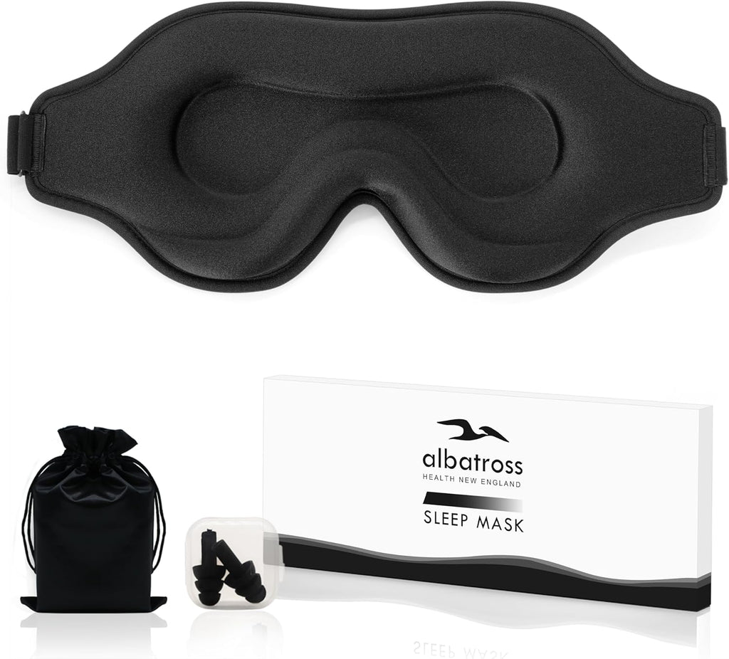 Sleep Eye Mask for Men Women, Sleeping Mask for Side Sleeper, Travel Blackout Night Blindfold Eye Shade Cover with Adjustable Strap (Black)