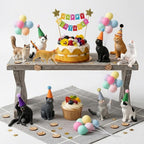 31PCS Realistic Cat Cake Toppers Set, 10 Hand-Painted Miniature Cat Figurines with Birthday Banner, Balloons, Party Hats, Perfect for Cat Themed Birthday Party, Baby Shower, Home Decor for Cat Lovers