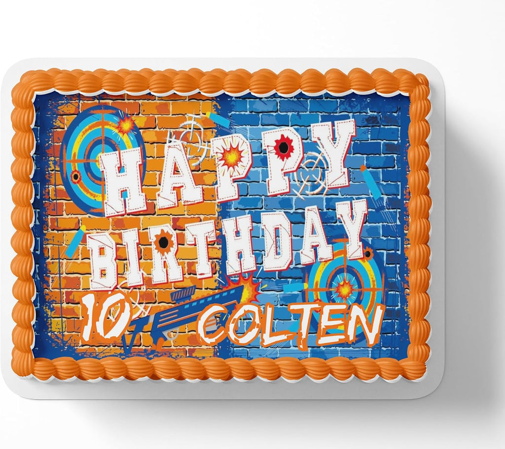 Dart Battle Birthday Cake Topper, Dart War Party Decorations, Dart Gun Party, Dart Gun Cupcake Toppers, Edible Image Cake Topper (1/4 Sheet)