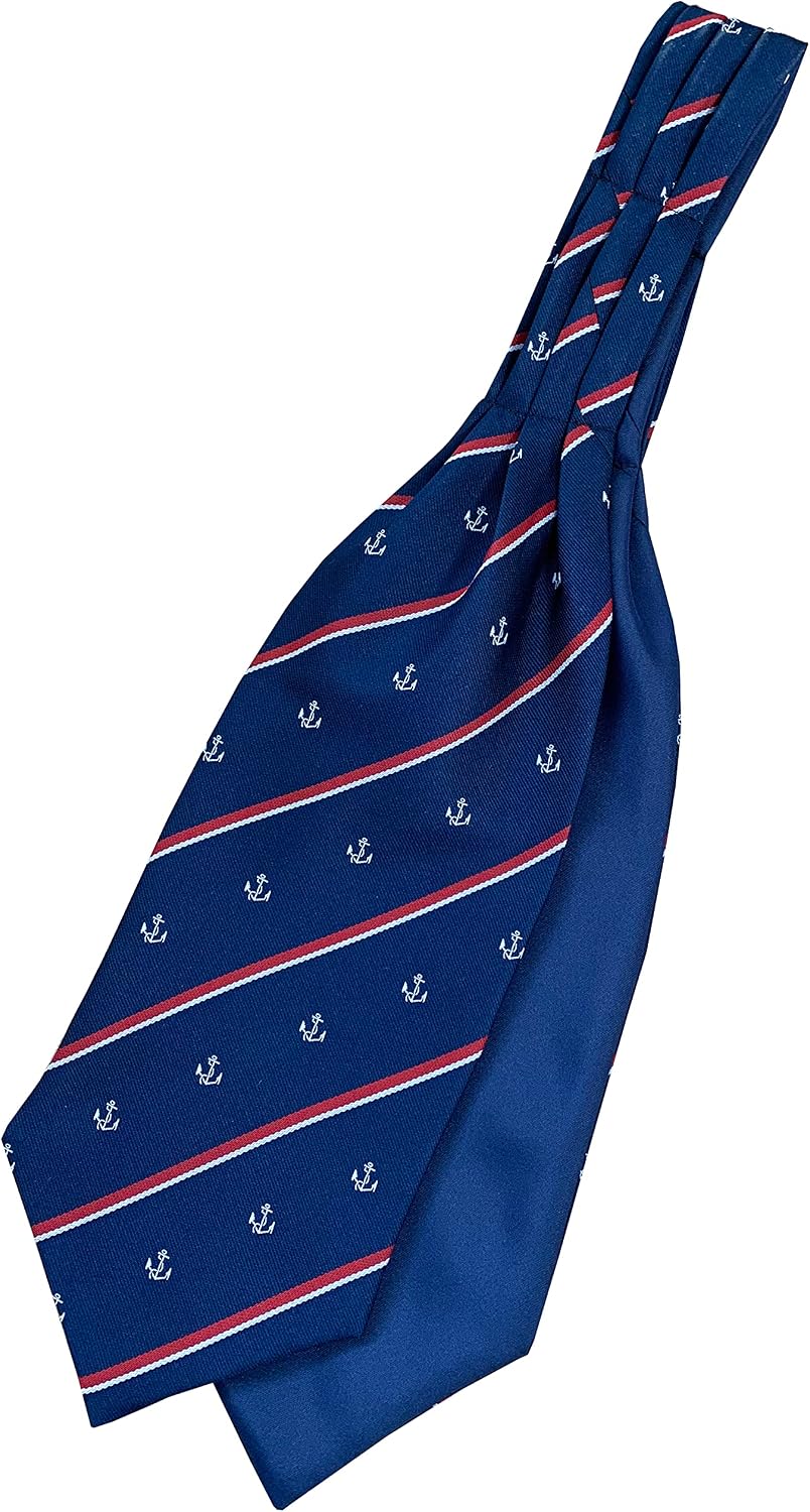 Great British Tie Club Men's Royal Navy Regimental Striped with Anchor Motif Ascot Cravat