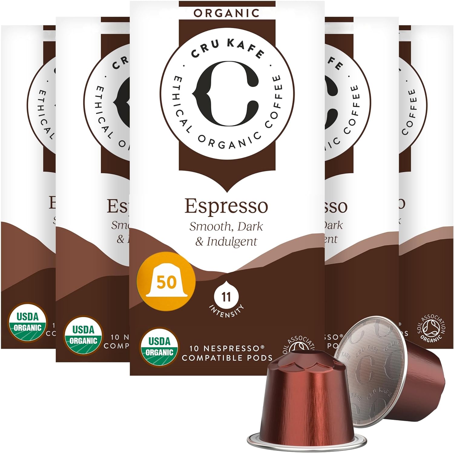 Cru Kafe Strong Espresso USDA Organic Espresso Coffee Capsules (50 Pods) Fairtrade Coffee Pods Compatible with Nespresso Original Line and Pixie Machines