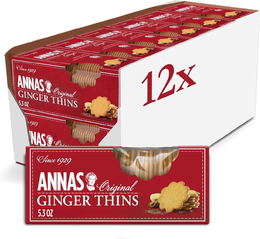 Annas Thins - Ginger Pepparkakor - 5.25 Ounce (Pack of 12) non GMO + Vegan