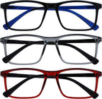 OPULIZE INK Reading Glasses - Value 2 Pack - Large Rectangular Frame - Spring Hinges - Scratch Resistant - Black Grey Red - Mens Womens +2.50