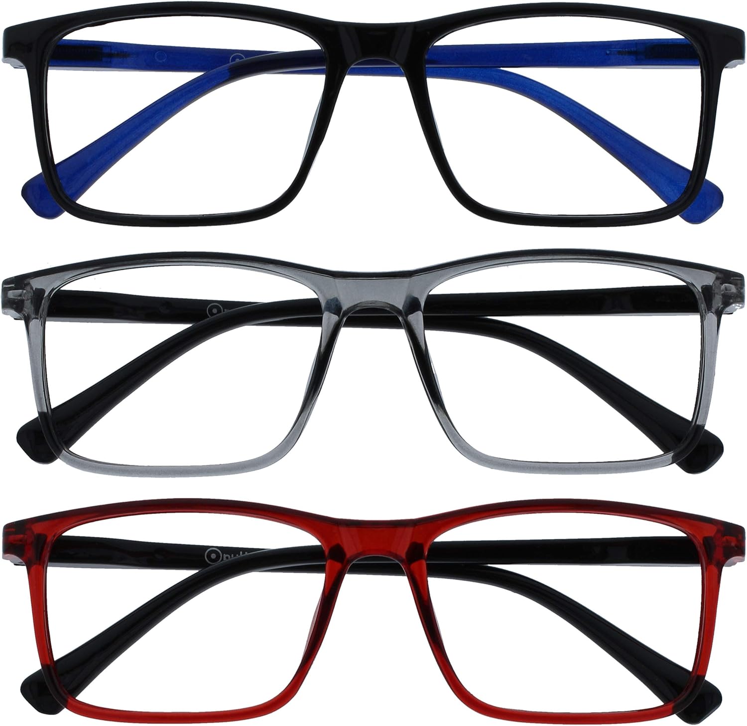 OPULIZE INK Reading Glasses - Value 2 Pack - Large Rectangular Frame - Spring Hinges - Scratch Resistant - Black Grey Red - Mens Womens +2.50