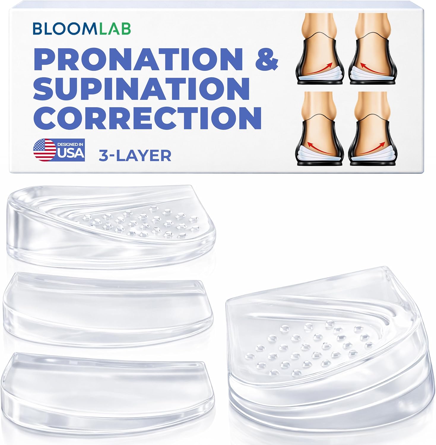 Orthopedic Heel Wedge Inserts – 3-Layer Adjustable Gel Insoles for Supination, Pronation, Flat Feet & Heel Pain Relief – Supportive Shoe Cushions for Men & Women
