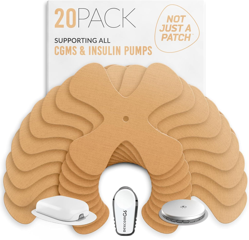 Not Just A Patch X-Patch CGM Sensor Patches (20 Pack) - Water Resistant Omnipod 5 Adhesive Patches - Durable for Active Lifestyle for 10-14 Days - Compatible with Dexcom G6, Libre 2 in Beige