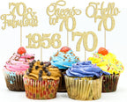 Gyufise 30Pcs 70th Birthday Cupcake Toppers 70 Fabulous Cupcake Picks Cheers to 70 1956 Cake Decorations for Happy 70th Birthday Wedding Anniversary Party Decoration Supplies Gold