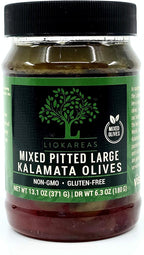 Greek Mixed Pitted Large Olives - Kalamata & Green (Halkidiki) Olives - 13.1oz - Organic - Gluten Free - NonGMO - Paleo - Keto - Brined W/ Sea Salt, Red Wine Vinegar, Extra Virgin Olive Oil & Water