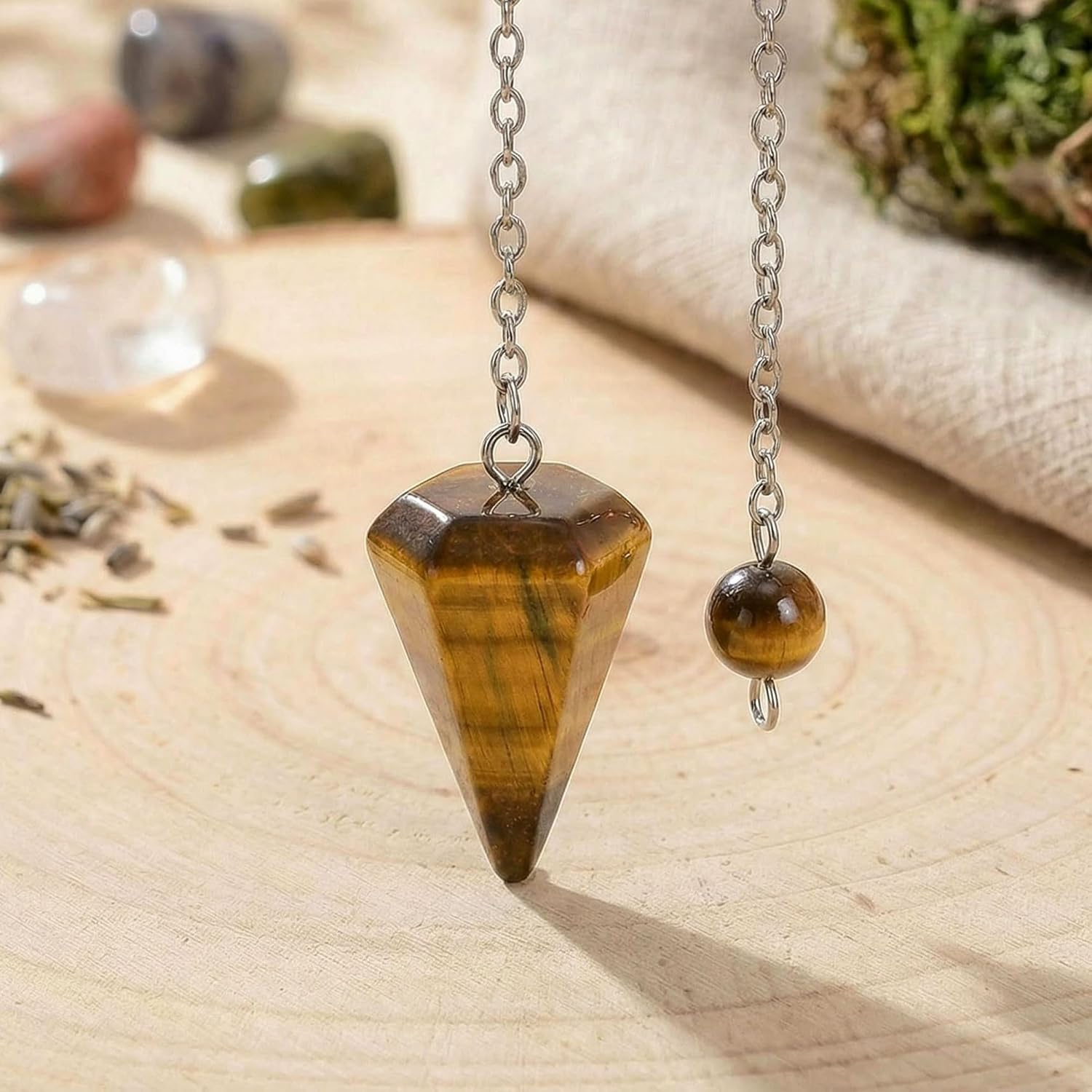 Tiger Eye Point Crystal Mini Pendulum Healing Dowsing Energy Balancing Chakra Divination for Meditation