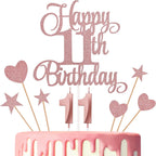 11th Birthday Cake Decorations, 11th Birthday Candles Cake Numeral Candles and Glitter Happy 11th Birthday Cake Toppers Set for Birthday Party Supplies (Rose Gold)