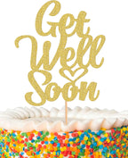 Get Well Soon Cake Topper - Glitter Gold After Surgery Recovery Cake Decorations, Cancer Survivor Party/Cancer Awareness/Cancer Free