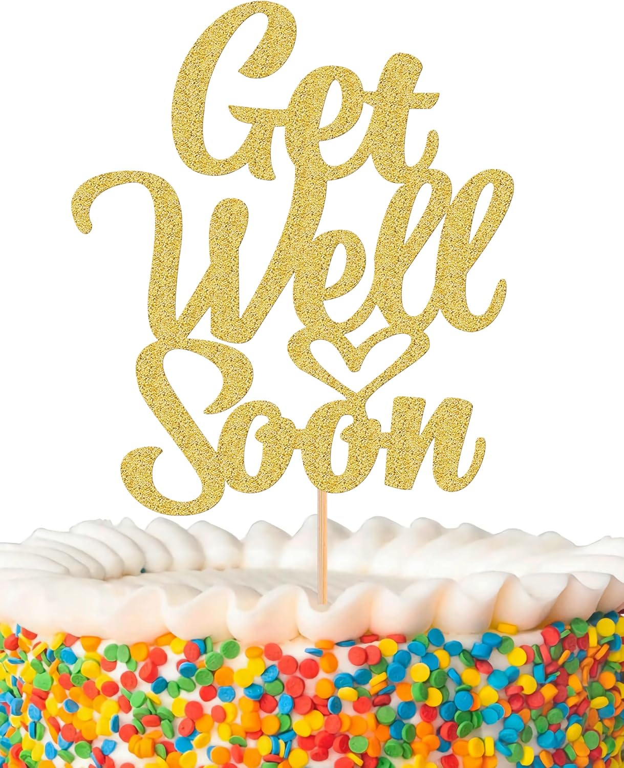 Get Well Soon Cake Topper - Glitter Gold After Surgery Recovery Cake Decorations, Cancer Survivor Party/Cancer Awareness/Cancer Free