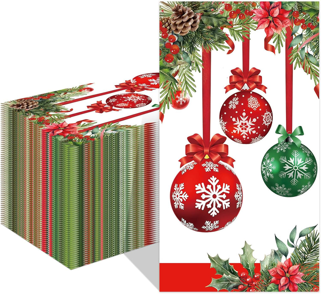 Christmas Paper Napkins,3 Ply Christmas Napkins Disposable Red White Green Dinner napkins Xmas Table Decorative,Guest Hand Towel for Bathroom Home Kitchen christmas Holiday(80 Pcs)