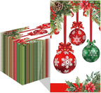 Christmas Paper Napkins,3 Ply Christmas Napkins Disposable Red White Green Dinner napkins Xmas Table Decorative,Guest Hand Towel for Bathroom Home Kitchen christmas Holiday(80 Pcs)