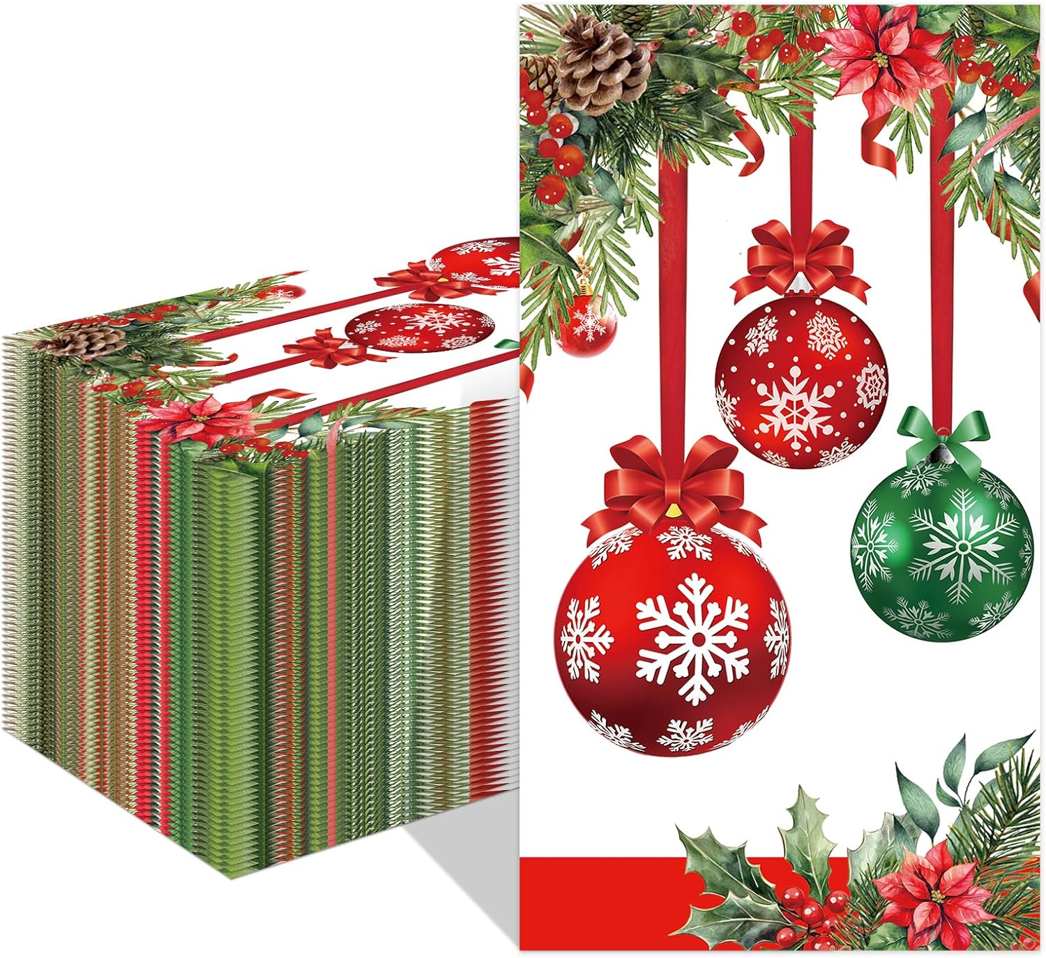 Christmas Paper Napkins,3 Ply Christmas Napkins Disposable Red White Green Dinner napkins Xmas Table Decorative,Guest Hand Towel for Bathroom Home Kitchen christmas Holiday(80 Pcs)