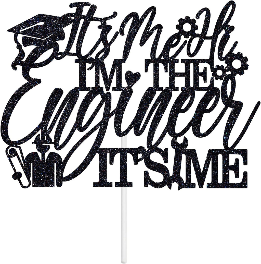 Congrats Engineer Cake Topper - Future Engineer - Class of 2025 College Engineering Graduate Party Decoration Supplies, Black Glitter