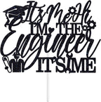 Congrats Engineer Cake Topper - Future Engineer - Class of 2025 College Engineering Graduate Party Decoration Supplies, Black Glitter