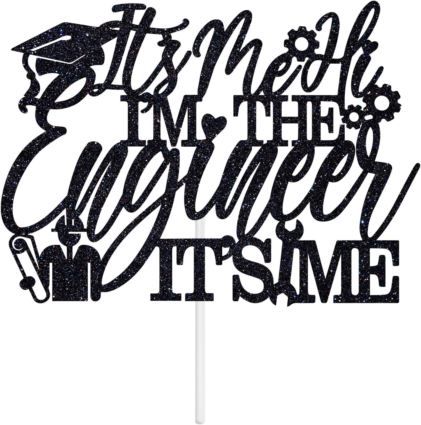 Congrats Engineer Cake Topper - Future Engineer - Class of 2025 College Engineering Graduate Party Decoration Supplies, Black Glitter