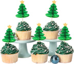Gyufise 24Pcs Christmas Tree Cupcake Toppers Green 3D Christmas Tree Cupcake Picks for Merry Xmas Theme New Year Holiday Baby Shower Kids Birthday Party Cake Decorations Supplies
