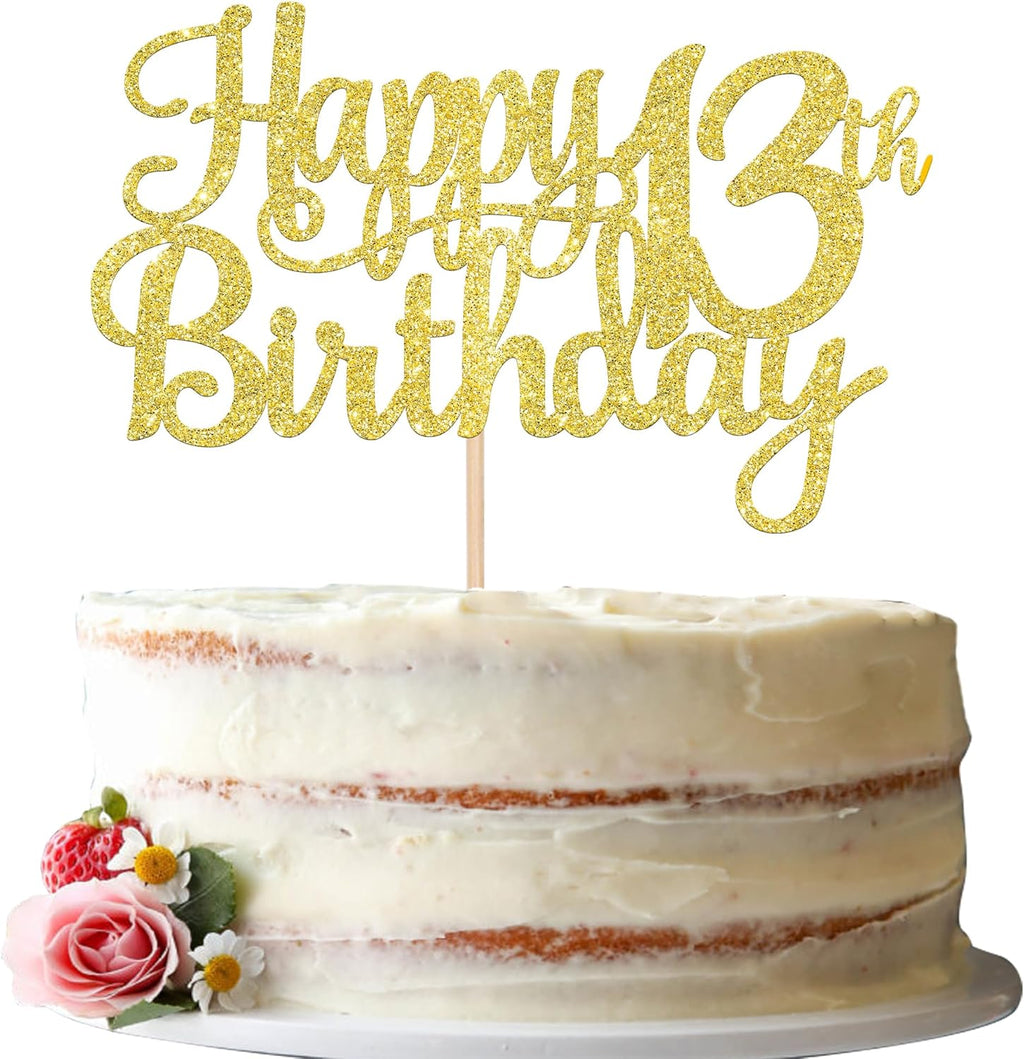 1 PCS Happy 13th Birthday Cake Topper Gold Glitter Cheers to 13 Years Birthday Cake Pick Official Teenager 13 Fabulous Cake Decoration for Happy 13th Birthday Theme Party Decorations Supplies