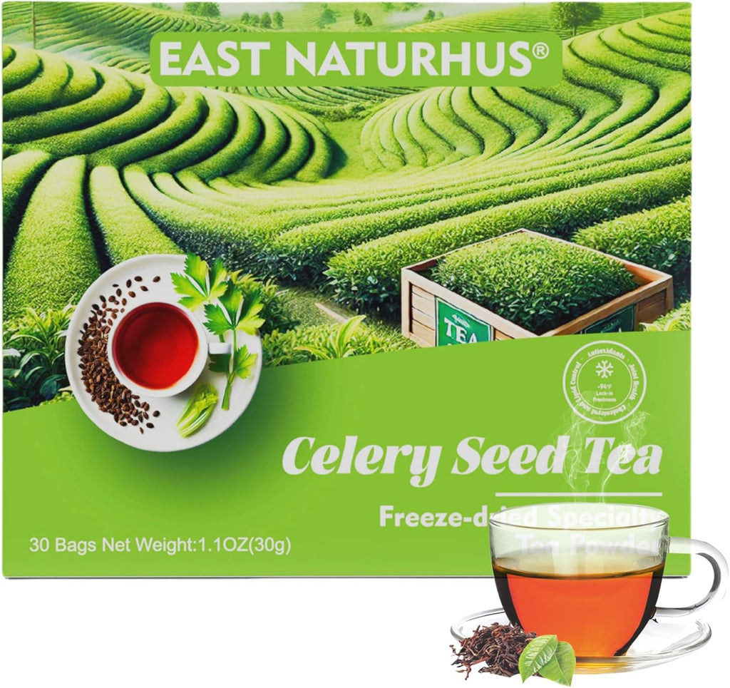 EAST NATURHUS Natural Celery Seed Pu-erh Tea for Joint Health, Digestive Support, Antioxidant Tea Blend, Traditional Chinese Wellness, 30 Servings