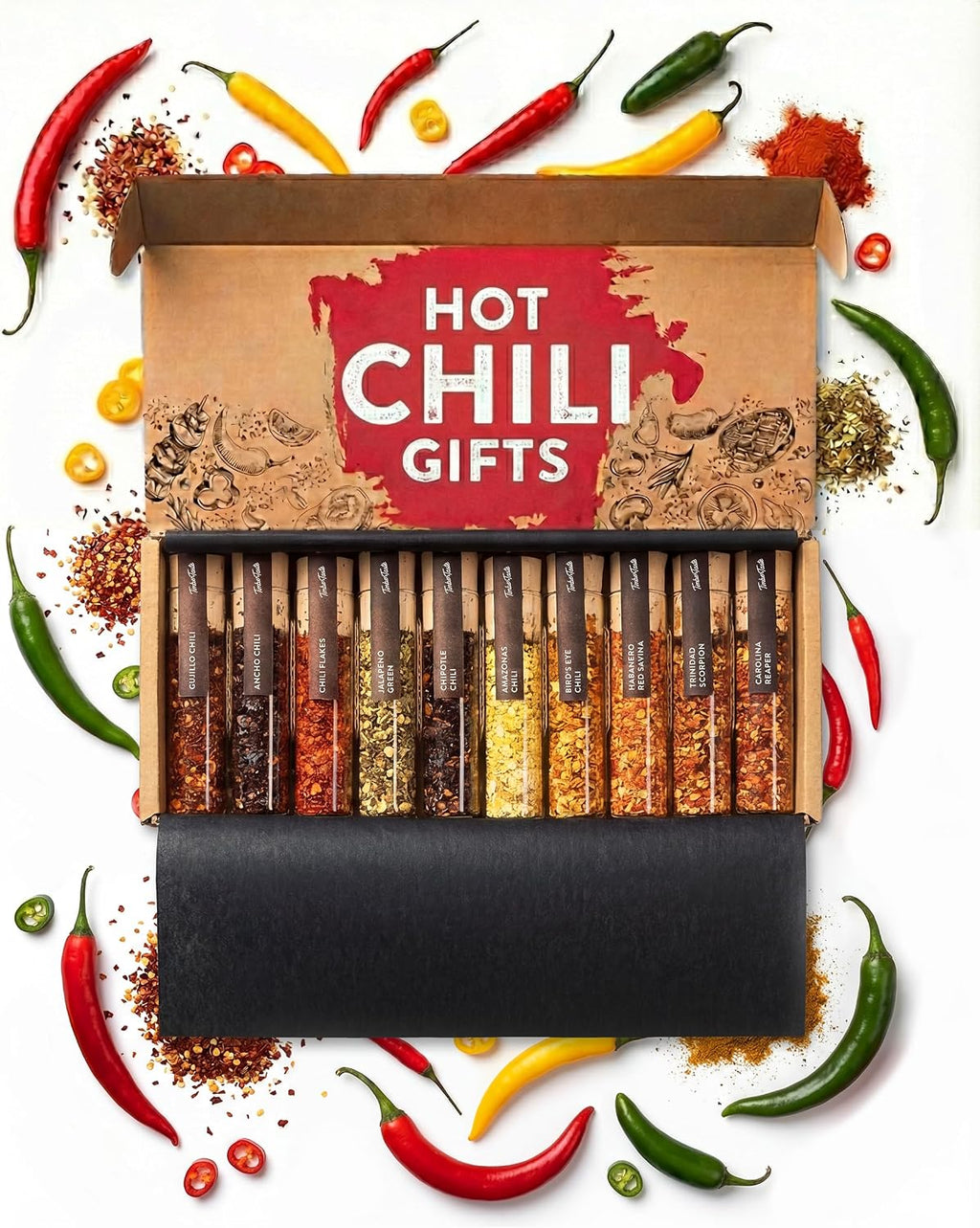 TIMBER TASTE® Hot Chili Gift Set for Men [UP TO 1,200,000 SCOVILLE] - 10 Exotic Pepper Varieties | Spicy Seasoning Gift Set | Spice Set for Him | Hot Spice Collection | Gourmet Food Gifts for Adults